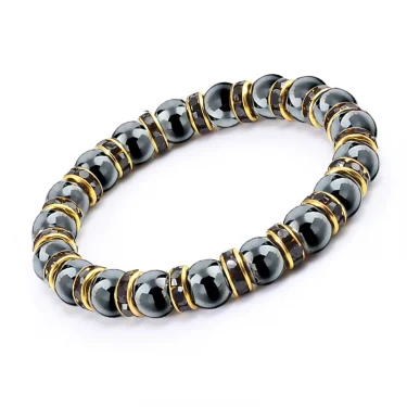 Natural Hematite Beads Bracelets Men No-Magnetic Health Protection Women Jewelry Charm Crystal Stone Stretch Bracelet & Bangle 4