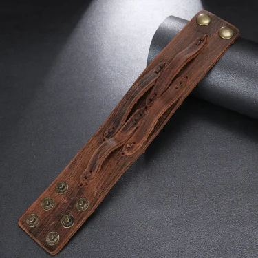 Trend Jewelry Vintage Handmade Weave Smooth Genuine Leather Bracelet Men Personalized Cuff Wide Leather Bracelet cuir homme 6