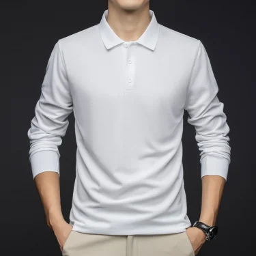 New Men's Business Casual Long Sleeved Shirt Solid Color Polo Shirt Fashionable Breathable Comfortable Versatile Top 3