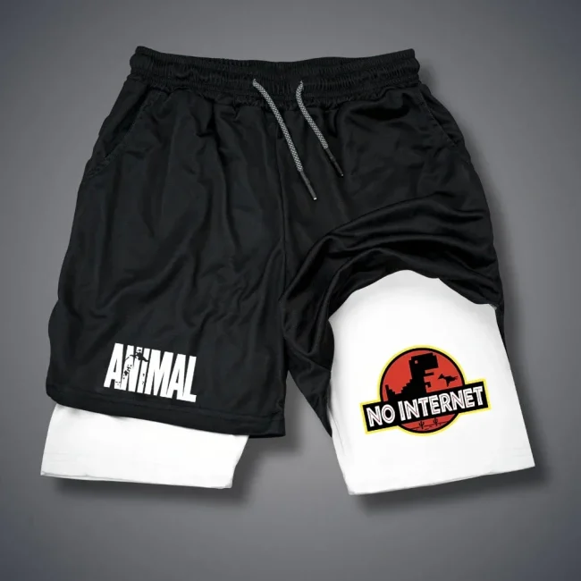 Cartoon Duck Print Men's Shorts Summer Double Layer Letter Print Shorts Quick Drying Pants Fitness Tracksuit Beach Short Pants 6