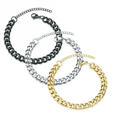 Wannee New Trendy Cuban Chain Men Bracelet Classic Stainless Steel 3 5 7mm Width Chain Bracelet For Men Women Jewelry Party Gift 6