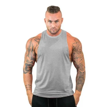 Summer New Fashion Casual Plain Gym Vest Mesh Quick Drying Breathable Mens Fitness Clothing Bodybuilding Tank Tops 5