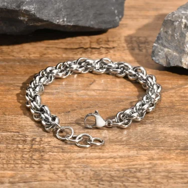 Chunky Twisted Chain Bracelets for Men Boys,Never Fade Stainless Steel Links Wristband,Punk Jewelry Gifts 5