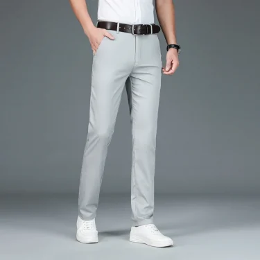 Men's Business Pants Classic Straight Elasticity Fashion Casual Pants Bamboo Fiber Thin Breathable Formal Office Trousers 3