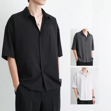 1pcs Summer Thin Men Short Sleeve Shirt Man Ice Silk Loose Style Shirt Male Fashion Casual Lapel Button-down Shirt Men Top S-3XL 1