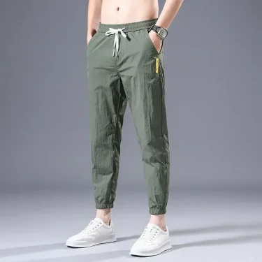 2025 New Spring Summer Brand Clothing Men's Thin Casual Pants Thin Slim Elastic Waist Korea Jogger Ankle Length Trousers Male 1