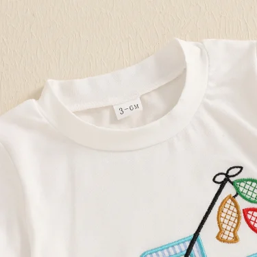 Baby Boys Shorts Set Short Sleeve Embroidery Car Fish T-shirt with Striped Shorts Summer 2 Pieces Outfits 4