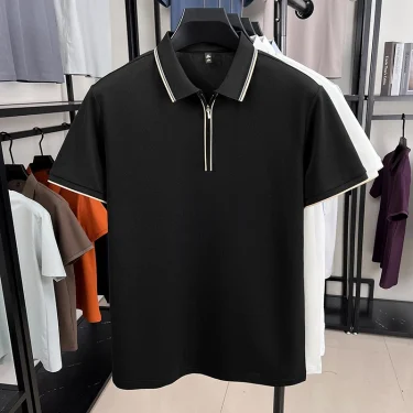 Luxury men's short sleeved polo shirt summer fashion new half zipper high-end original design comfortable cotton casual T-shirt 5