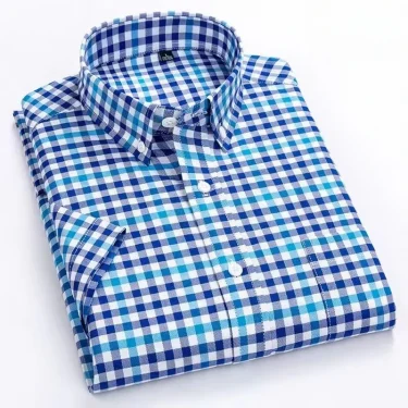 New in shirt hight qulity100%cotton summer short sleeve shirts for men slim fit Casual shirt thin plaid tops soft office clothes 6