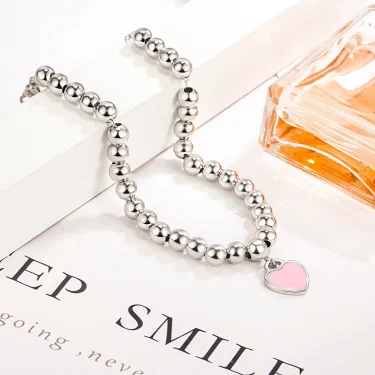 Authentic 925 Sterling Silver beads chain Heart pendant Bracelets for Women Street fashion designer Jewelry party wedding gifts 3