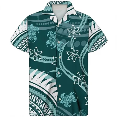 Newest Oversized Harajuku Fashion Polynesian Tribal Print Hawaiian Shirt Men's Casual Short Sleeve Summer Breathable Top Shirts 3
