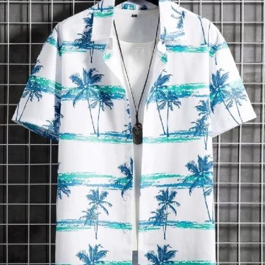 Men's Shirt Short Sleeved Summer Shirt Lapel Fashionable And Versatile Hawaiian Style Pattern Printed Top 3