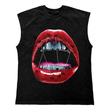 Gothic Punk Painting Print Tank Tops Hip Hop Oversized Cotton Streetwear T Shirt Custom Tanks Tops Men Washed Vest Men Clothing 1