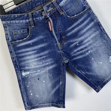 Spring and Summer 2025 New Shorts Trendy Men's Washed Grinding Hole Patch Car Label Small Feet Blue Jeans Men 5