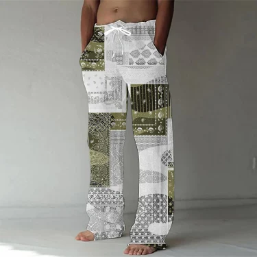 Spring/Summer 2023 Fashion Cashew Flower 3D Digital Printing Men's Bamboo Cotton Pants Casual Quick Dry Dance Yoga Pants 5XL 5
