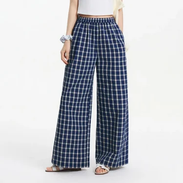 Semir Textured Plaid Wide Leg Pants Women Instagram Trendy 2025 Summer New Vintage Long Pants for Relaxed Style 4