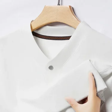 2025 Korean Style Men's Casual and Fashionable One Button V-neck Solid Color Short Sleeved T-shirt Summer Versatile Top 4