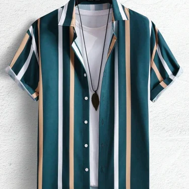 Men Women Shirts Colorful Striped Pattern Print Design Short Sleeve Shirts Fashion Button Short Sleeve Tops 4