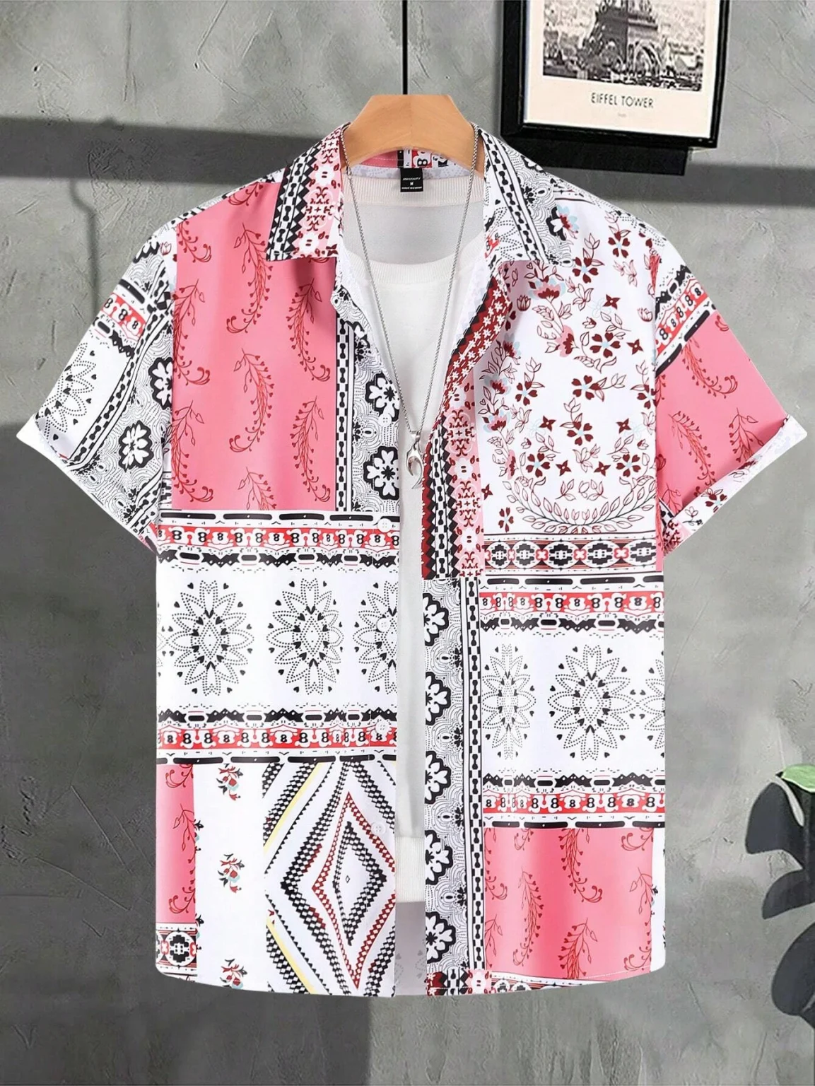 Men's Lapel Shirts Women's Irregular Pattern Print Design Casual Short Sleeve Button-Down Shirts Casual Tops 4