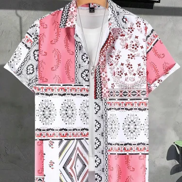 Men's Lapel Shirts Women's Irregular Pattern Print Design Casual Short Sleeve Button-Down Shirts Casual Tops 4