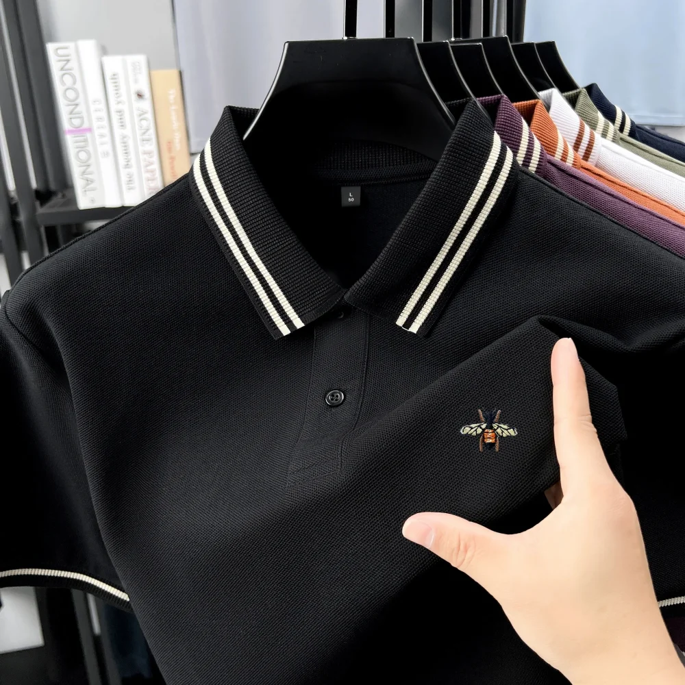 100% pure cotton men's short sleeved polo shirt summer fashion new item hot selling original bee embroidery design golf T-shirt 3