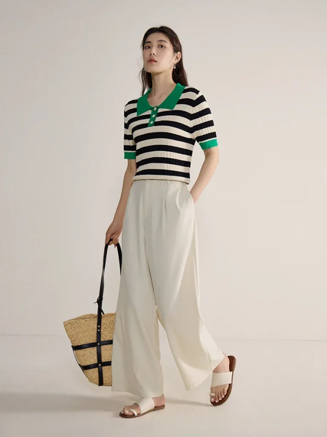 DUSHU Hanging Sunscreen Commuter Casual Pants 2024 Summer New Simple High Waist Slimming Straight Leg Pants 24DS82498 2