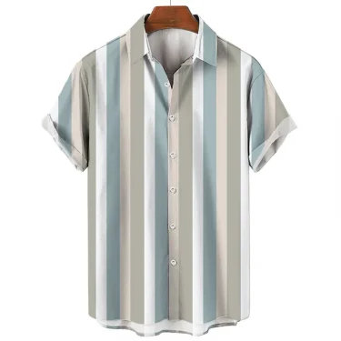 Men's Hawaiian Shirt Summer Stripe Printed Short Sleeved Shirts Lapel Button Large Men Street Clothing Fashion Casual Social Top 4