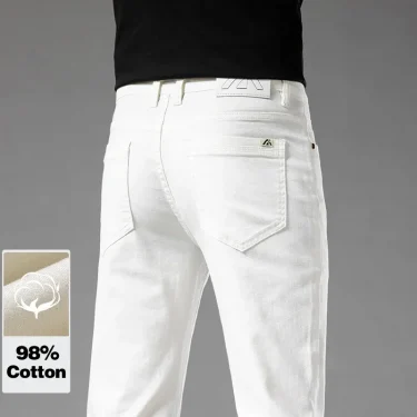 Summer New 98% Cotton Men's Casual Jeans White Classic Fashionable Stretch Straight Denim Trousers Black Brand Clothing Male 5