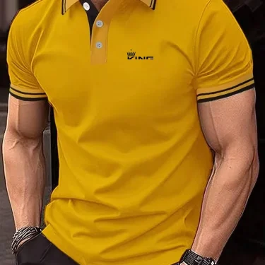 Men's Polo Shirt Golf Shirt Work Casual Lapel Classic Short Sleeve Color Block Button Spring & Summer Regular Fit Polo Shirt 5
