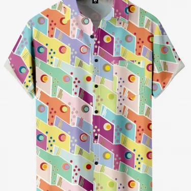 Mens Shirt Short Sleeve Geometric Print Button Down Shirt Summer Beach Shirt Camping Shirt Short Sleeve Mens Formal Shirt 5
