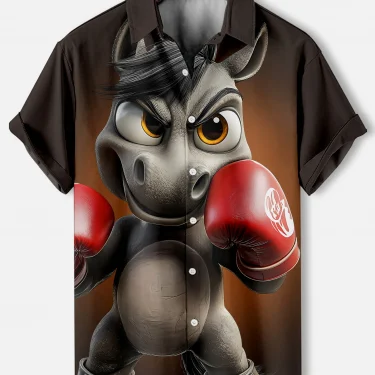 Funny Animal Pattern Men's Shirts Short Sleeve Button Down Lapel Shirts For Summer Oversized Tops Casual Hawaiian Shirt 1
