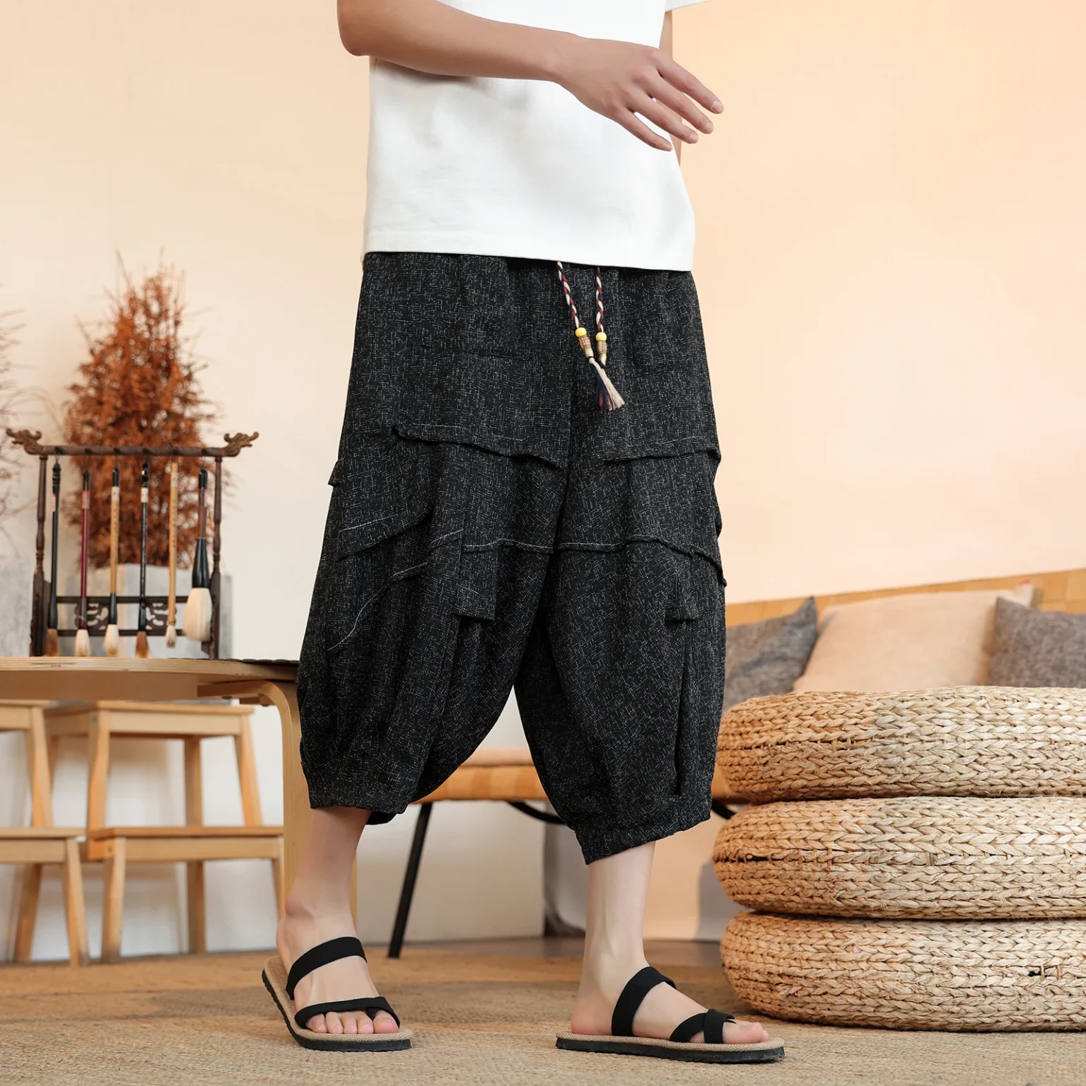 Summer Lantern Pants Men Japan Style Kimono Casual Pant Samurai Harajuku Loose Men Shorts Yukata Wide Leg Trousers Plus Size 5XL 2