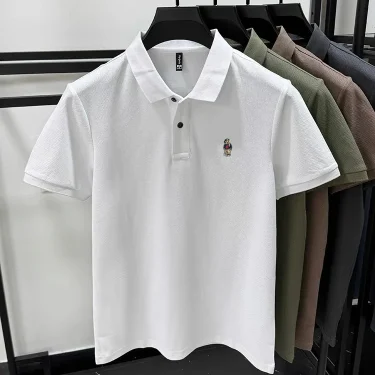 100% pure cotton luxury brand men's short sleeved polo shirt summer fashion new item teddy bear embroidery boutique top T-shirt 5