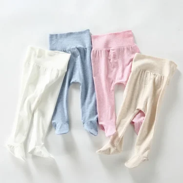 Summer Spring Newborn Baby Boys Girls Cotton High Waist Footed Pants Cansual Leggings with Feet Pyjama Trouser Panty hose 0-12m 2