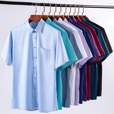 New Anti-Wrinkle Men Shirts Short Sleeves Dress Shirts For Men Slim Fit Camisa Social Business Blouse Pocket White Shirt S-7XL 2