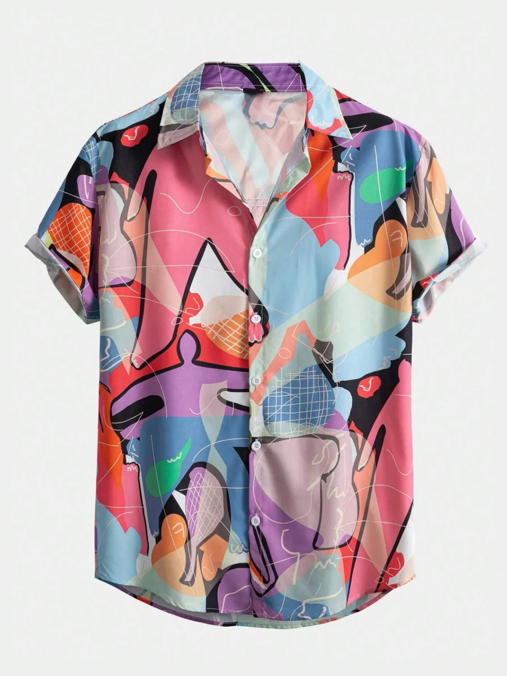 Men's And Women's Fun Block Pattern Printed Shirts Casual Design Short Sleeve Shirts Fashion Button-Ups 2