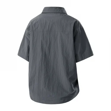 New Mens Cotton Shirt Short Sleeve Cargo Shirts Cotton Casual Solid Shirt Man Pocket Work Shirt Green Khaki Hiking Fishing 4