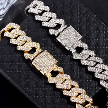 Fashion Bling Paved Rhinestone Prong Cuban Chain Bracelet for Women Men Hip Hop Iced Out Chunky Link Chain Bracelets New Jewelry 6