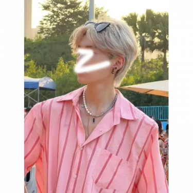 Pink Striped Shirt Short Sleeve Men Summer Thin High-end Shirt Sunny Clean Boys Wear American Jacket Breathable Resort Style 3