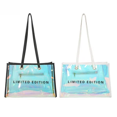 Female Casual Laser PVC Clear Summer Holiday Beach Portable Clutch Tote Bags for Christmas Birthday Party Gift 1