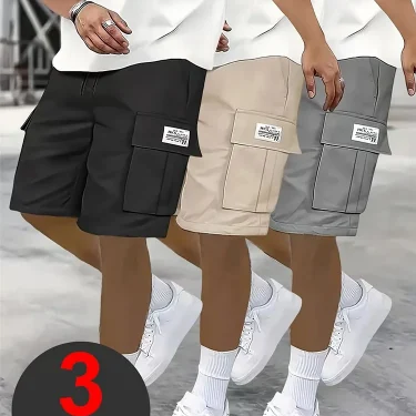 3-Pack of Men's Casual Shorts, Summer Loose, Thin, American Loose, Three-Quarter Pants, Cross-Border Direct Supply, Polyester Fiber Pure Color Shorts 1