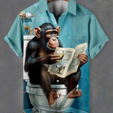 Summer Men's Funny Animals Shirts Fashion Short Sleeve Button Down Lapel Shirts Oversized Tops Casual Hawaiian Shirt for Man 1