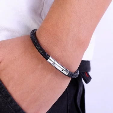 XQNI OL Style Multicolor Stainless Steel Button Simple Design Men's Leather Bracelet DIY & Custom Logo Birthday Valentine's Gift 3