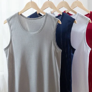 Men's Ice Silk Mesh Vest Tops Quick-drying Bodybuilding Tank Tops Breathable Sleeveless T-Shirt Summer Cool Vest Muscle Singlets 3