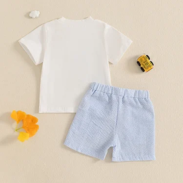 Baby Boys Shorts Set Short Sleeve Embroidery Car Fish T-shirt with Striped Shorts Summer 2 Pieces Outfits 3
