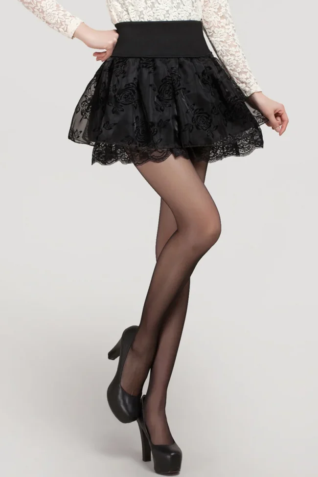 Zuolunouba Summer Slim Preppy Skirt Women Flower Bow Mini Tutu Style Elasticity Lace Skirts Shorts Lady High Waist Student 5