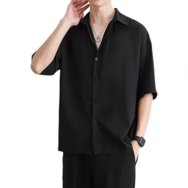1pcs Summer Thin Men Short Sleeve Shirt Man Ice Silk Loose Style Shirt Male Fashion Casual Lapel Button-down Shirt Men Top S-3XL 5