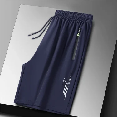 Plus Size Ice Silk Sport Shorts Man Breathable Quick Dry Track Shorts Outdoor Drawstring Running Shorts with Zipper Pocket 6XL 4