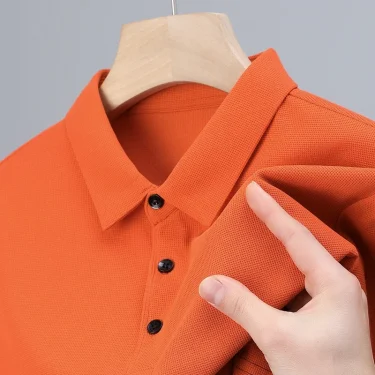 Men's Fashion Waffle Solid Long Sleeved Polo Shirt Summer Breathable Comfortable Top 5