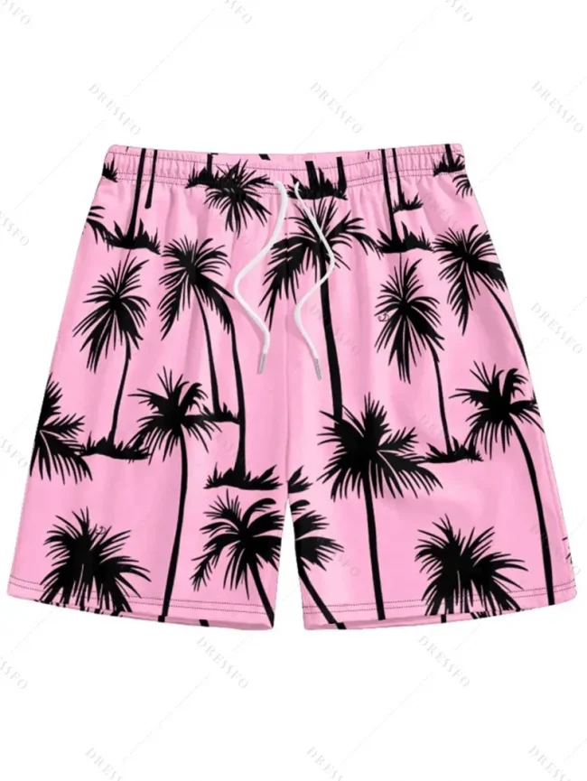Men's Hawaiian 3D Palm Tree Pattern Beach Shorts Quick Dry Outdoor Leisure Sports Shorts Fashion Men's Shorts 5